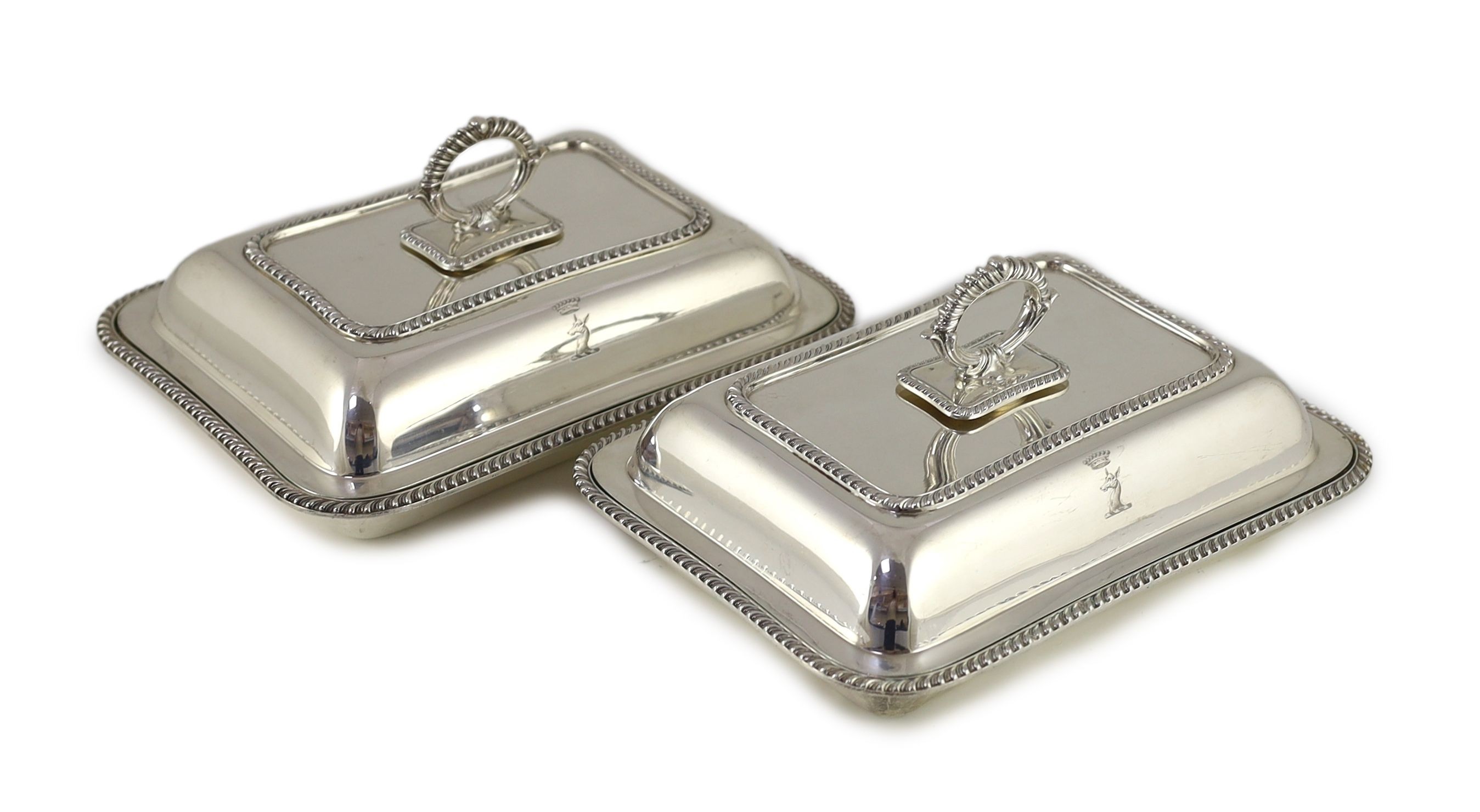 A pair of George V silver tureens and covers with handles, by Jay, Richard Attenborough Ltd